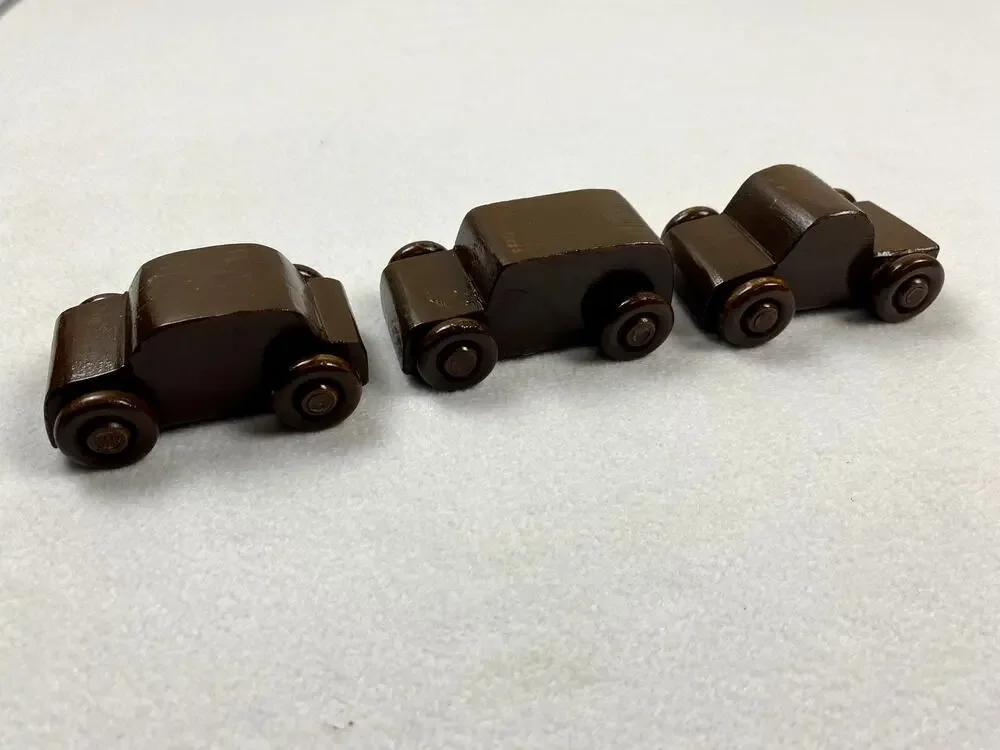 Handcrafted Wooden Miniature Toy Cars - Set of 3 - dark walnut semi-stain